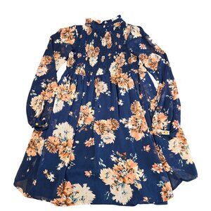 As U Wish Blue Floral Long Sleeve Dress Size: S Fair Used Condition